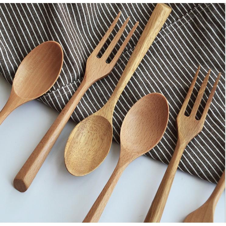 【19cm三角柄】稀！木質勺叉套裝 甜品木勺子【CH271】-細節圖5