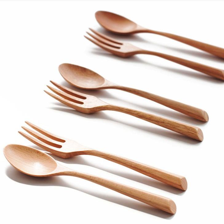 【19cm三角柄】稀！木質勺叉套裝 甜品木勺子【CH271】-細節圖7