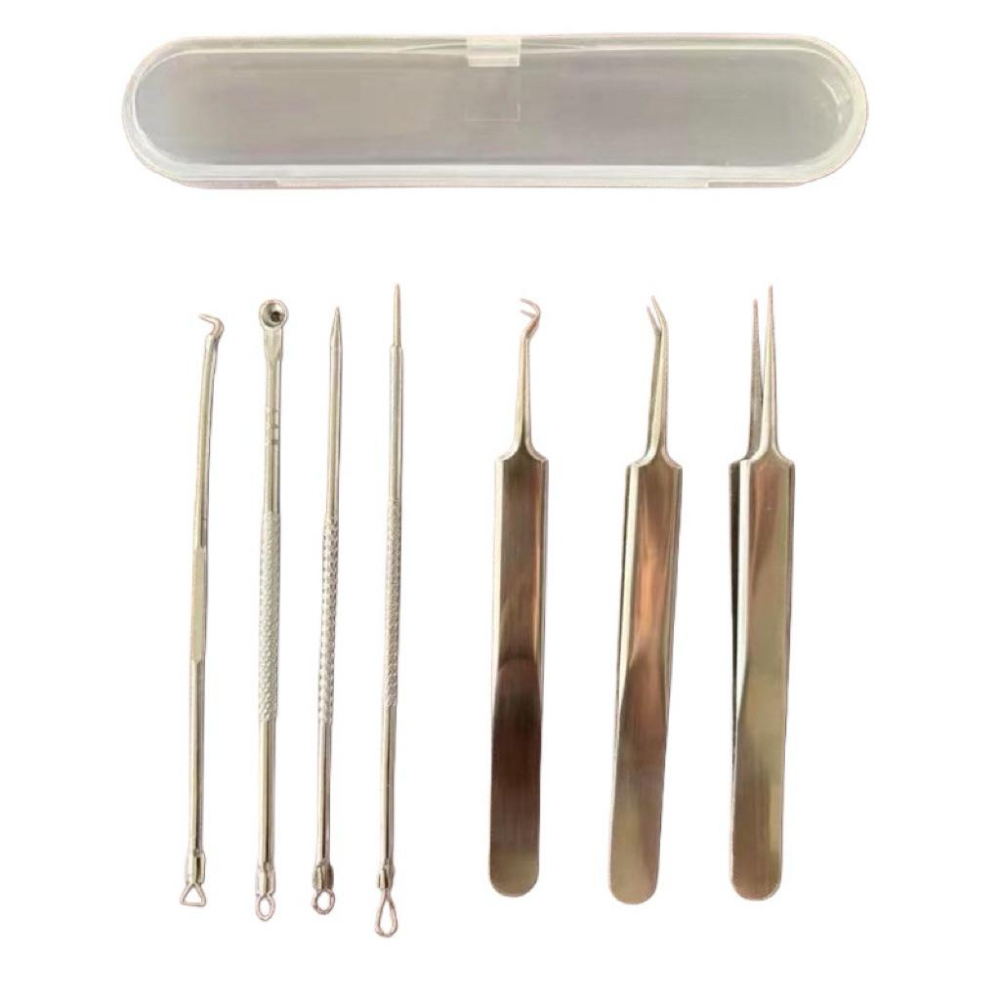 雙頭粉刺夾7件組 不鏽鋼粉刺夾 多功能粉刺夾 粉刺夾 彎型粉刺夾 直嘴夾 斜嘴夾 鑷子 小夾子 擠粉刺【G+ Life】-細節圖2