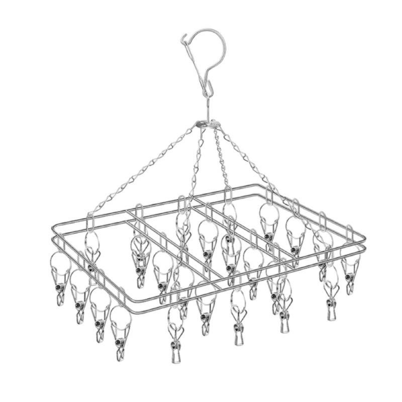 現貨-方型不鏽鋼曬衣架20夾 方型曬襪架 曬襪夾 曬衣夾 衣架 曬襪 曬衣架 晾衣架 晾衣夾 曬夾 襪子夾子 加粗鋼線-細節圖2