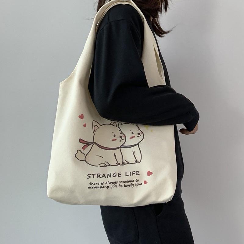 台灣現貨/隔日-大容量帆布單肩包 單肩包 帆布包 上課包 收納包 購物包 手提包 日常穿搭 學生必備 假日出遊 文青-細節圖8