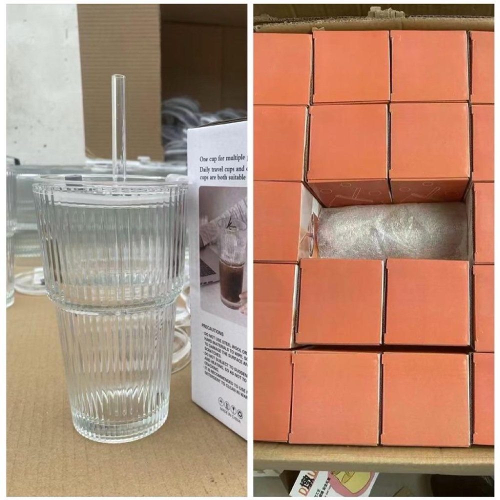 台灣現貨/隔日-直紋玻璃吸管杯 大容量 600ml 玻璃杯 水杯 吸管杯 飲料杯 環保杯 耐熱杯 漸層杯 飲品杯 攜帶杯-細節圖9