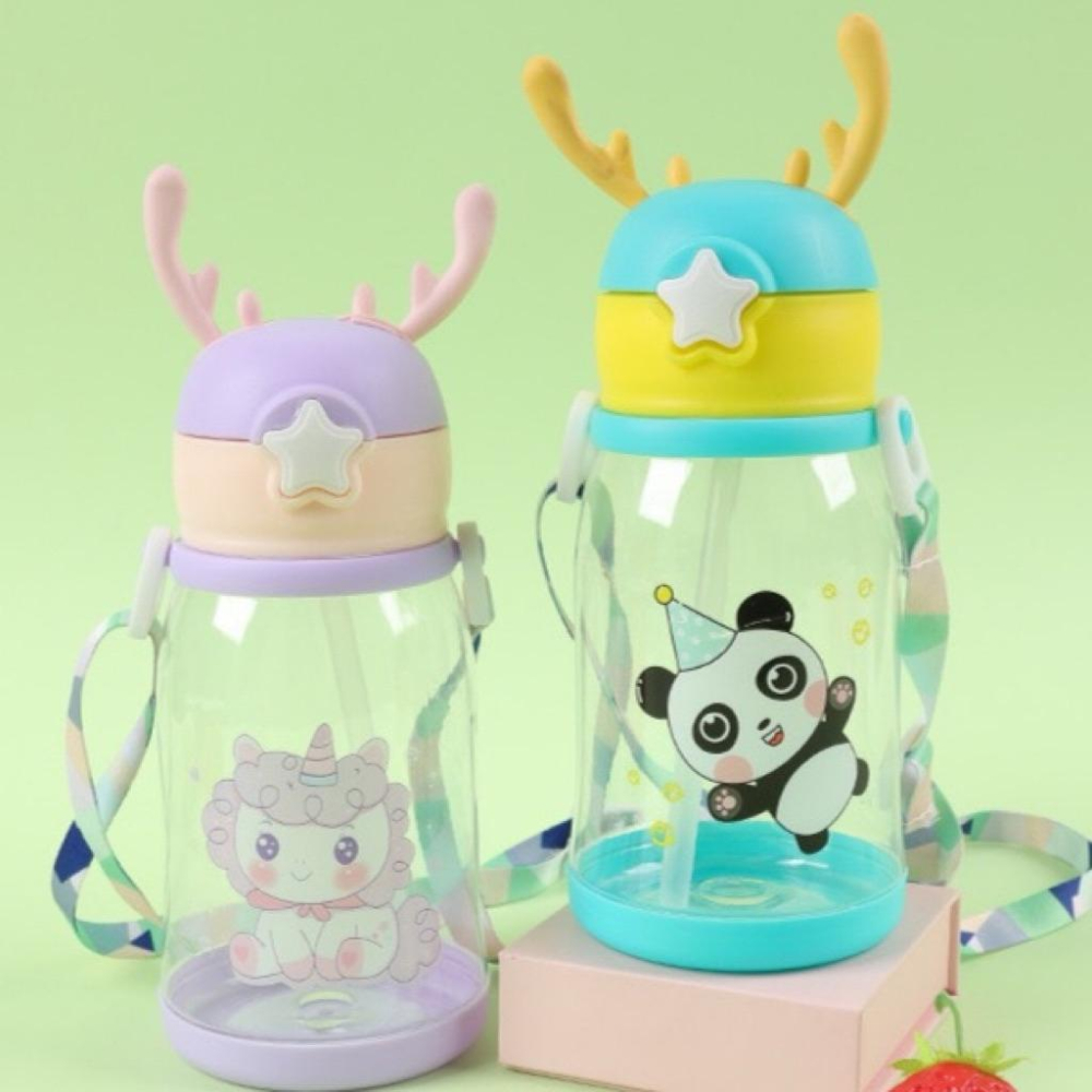 台灣現貨/隔日-【可愛鹿角】兒童吸管水壺 600ml 附背帶 卡通造型 兒童水壺 幼兒水壺 學飲杯 學生水壺 水壺-細節圖5
