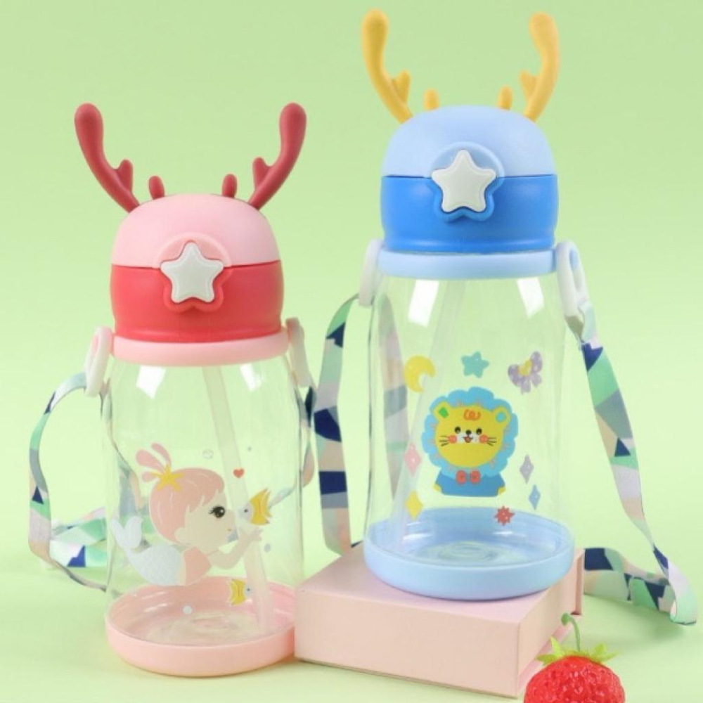 台灣現貨/隔日-【可愛鹿角】兒童吸管水壺 600ml 附背帶 卡通造型 兒童水壺 幼兒水壺 學飲杯 學生水壺 水壺-細節圖6