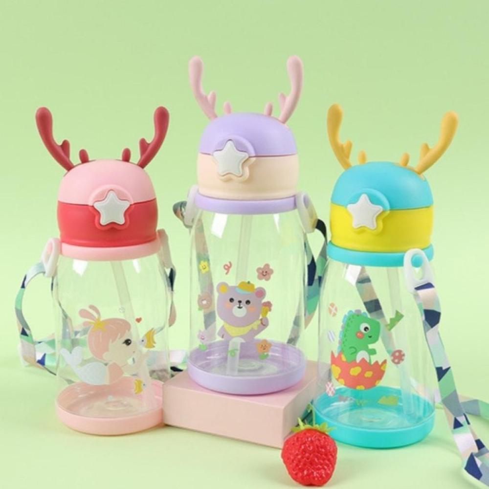 台灣現貨/隔日-【可愛鹿角】兒童吸管水壺 600ml 附背帶 卡通造型 兒童水壺 幼兒水壺 學飲杯 學生水壺 水壺-細節圖7