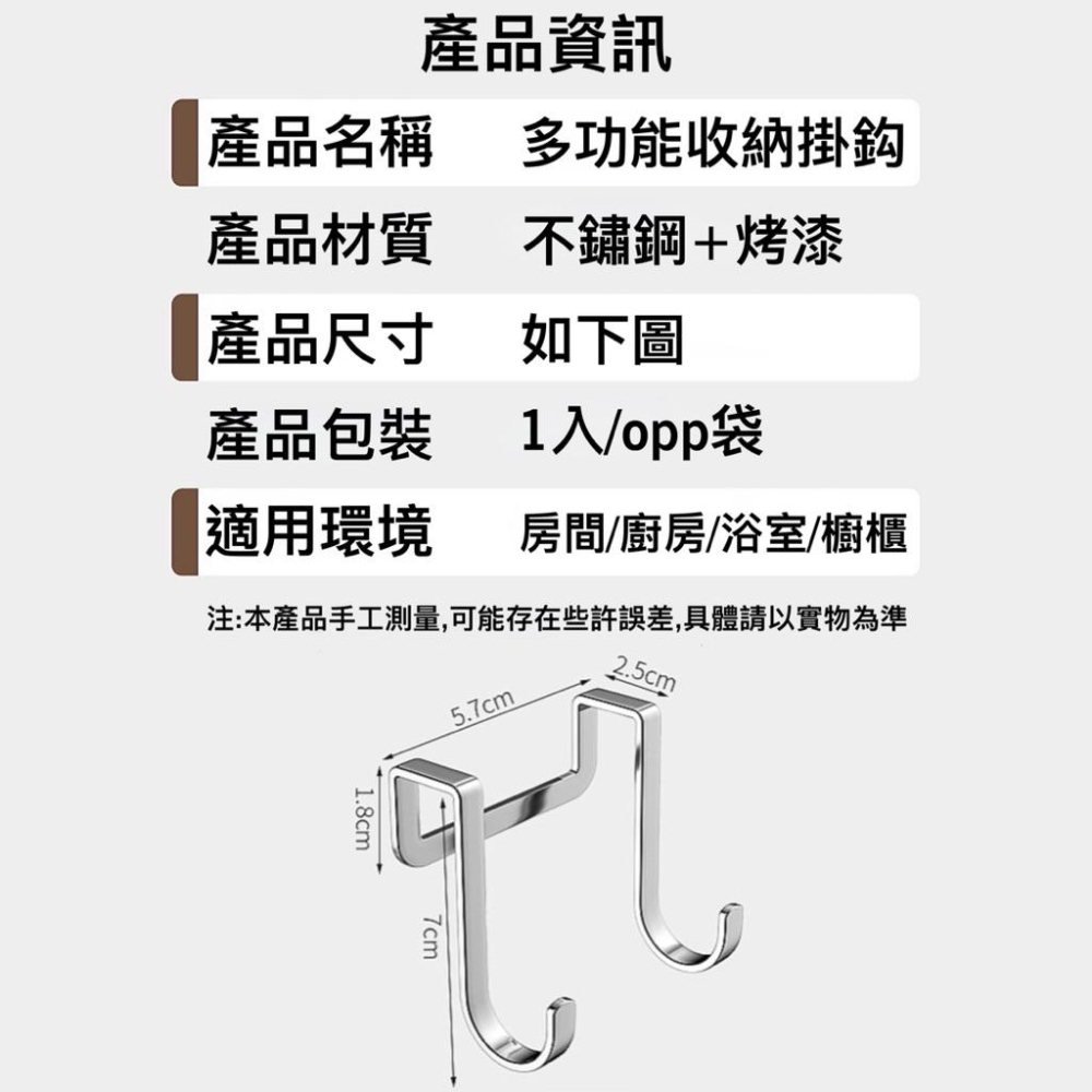 台灣現貨/隔日-不鏽鋼多功能掛鈎 門後鈎 衣物掛鉤 掛勾 門後掛勾 不鏽鋼掛勾 門後收納 浴室收納 廚房收納 掛鉤 掛鈎-細節圖9