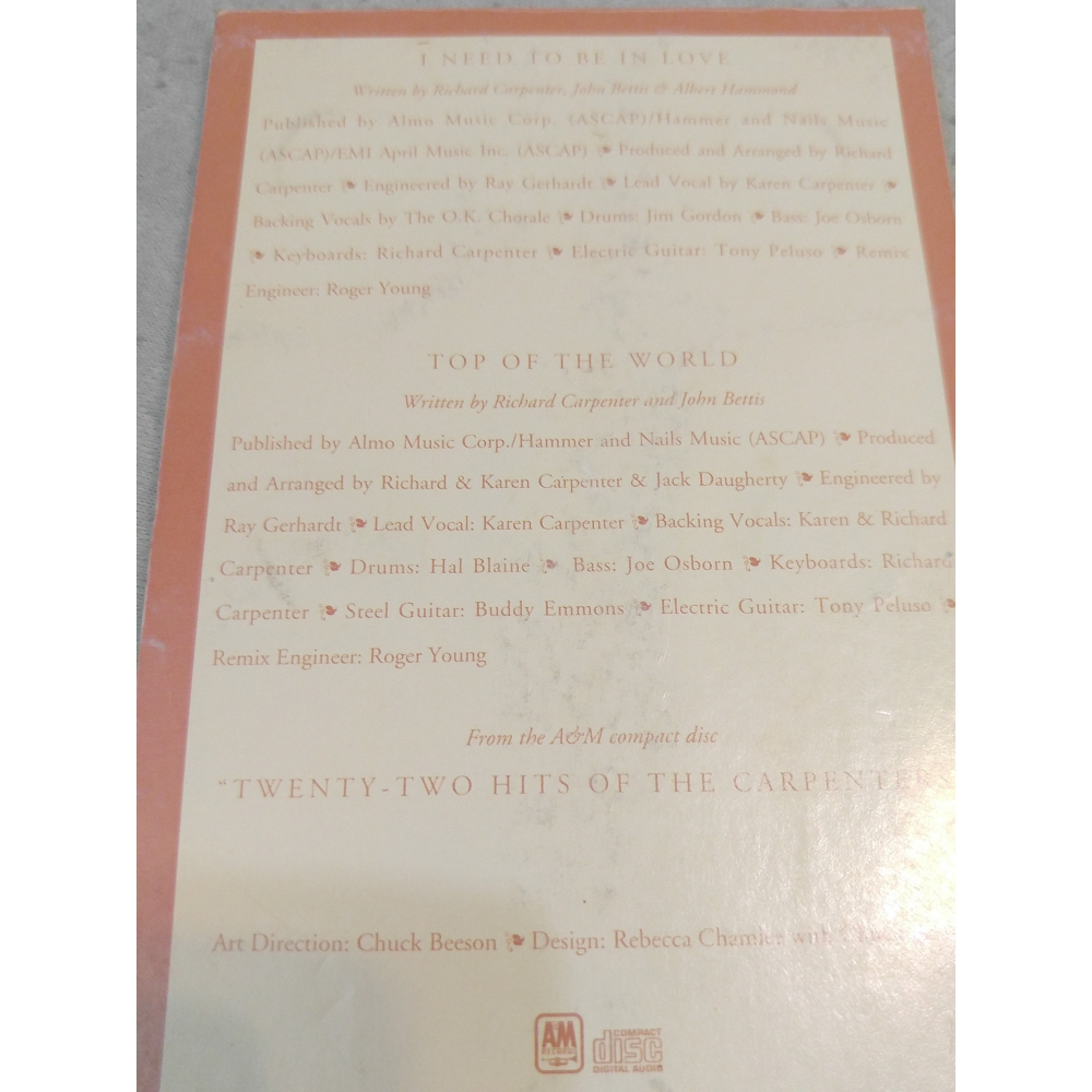CARPENTERS (木匠兄妹) - 青春の輝き (I NEED TO BE IN LOVE) 日版 二手單曲 CD-細節圖4
