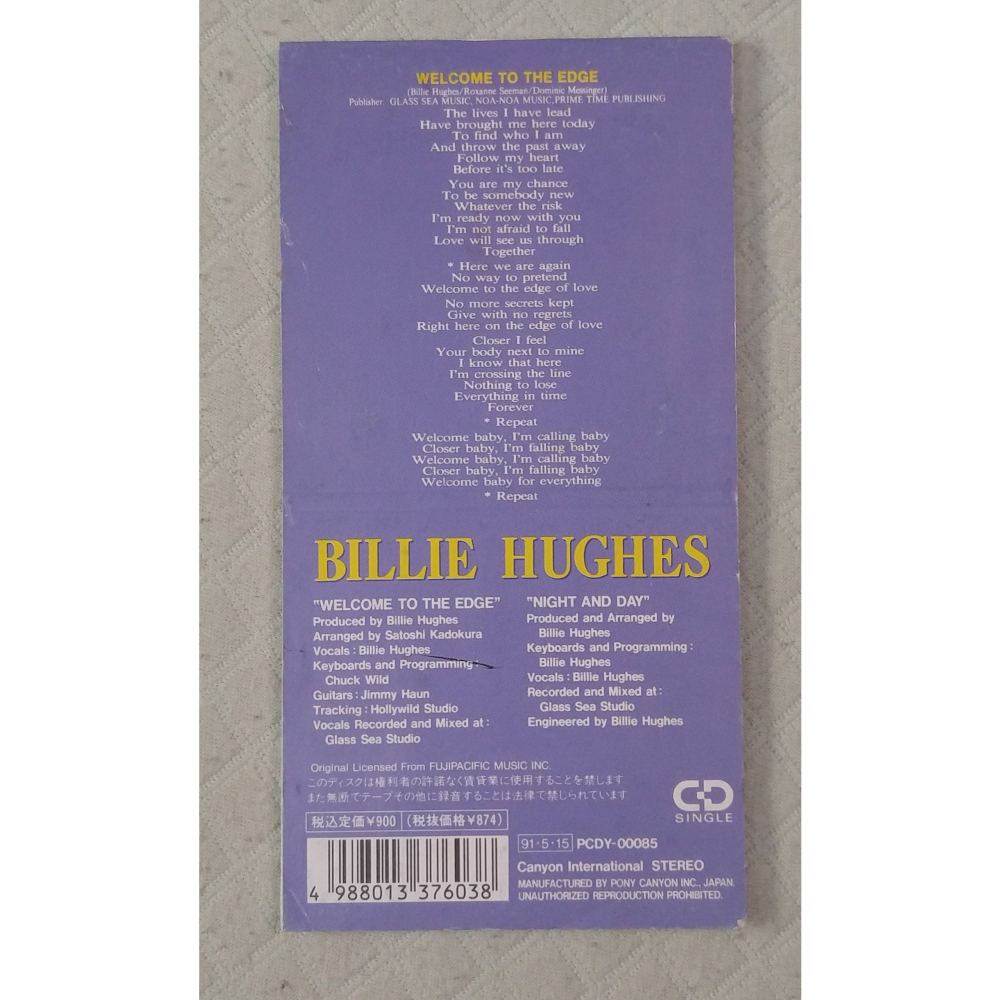 Billie Hughes - とどかぬ想い (Welcome To The Edge)   日版 二手單曲 CD-細節圖2