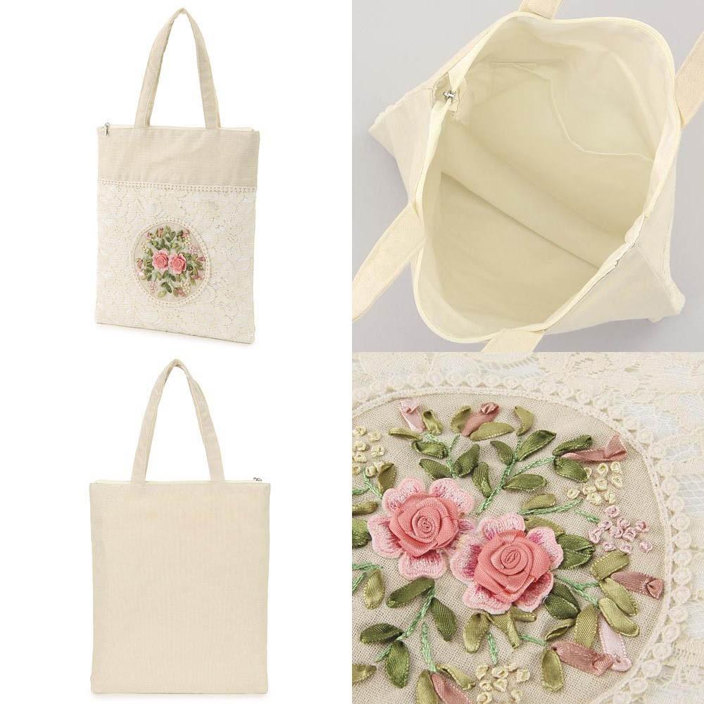 「 Raffine 鄉村風 蕾絲 立體刺繡 玫瑰 托特包 手提包 拉鍊包 」★ Zammu日本雜貨-細節圖4