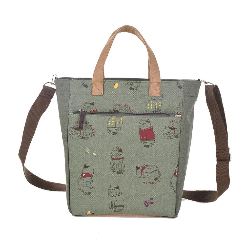 「 Kusuguru shippo 貓咪 ZEGAWA桑 兩用 托特包 側揹 側背 手提 綠 」★ Zammu日本雜貨-細節圖3