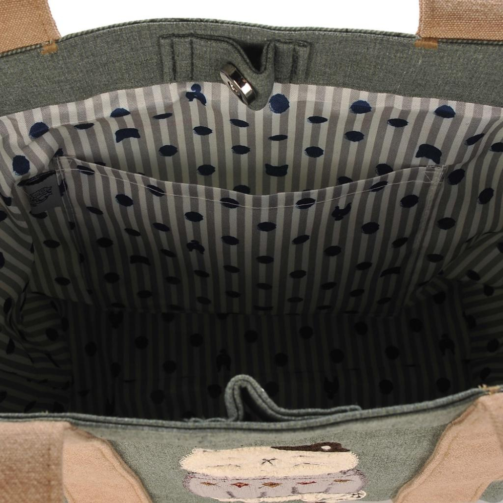 「 貓咪 ZEGAWA桑 Kusuguru shippo 手提袋 托特袋 便當袋 綠 」★Zammu日本雜貨-細節圖5