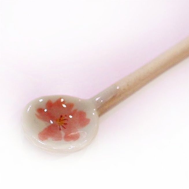 「鄉村風 櫻花 陶磁 湯匙 小湯匙 小糖匙 咖啡匙 攪拌匙 」★ Zammu日本雜貨-細節圖2