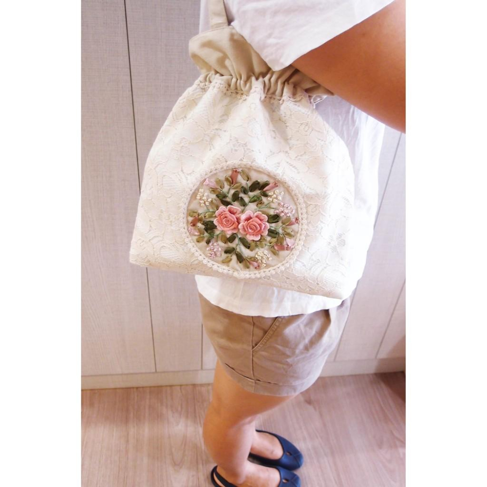 「 Raffine 蕾絲 立體刺繡 玫瑰花 帆布 托特包 手提包 束口包 」★ Zammu日本雜貨-細節圖2