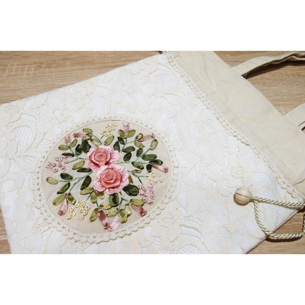 「 Raffine 蕾絲 立體刺繡 玫瑰花 帆布 托特包 手提包 束口包 」★ Zammu日本雜貨-細節圖4