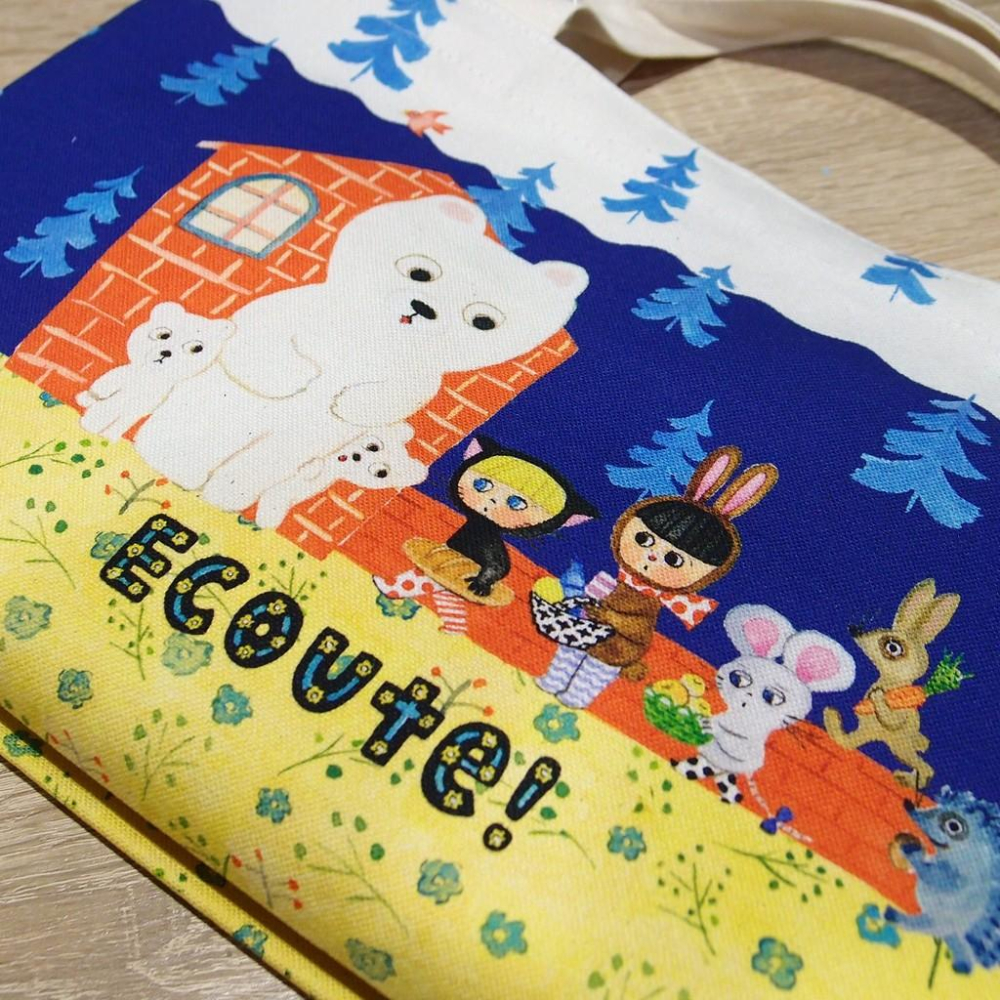 「 ECOUTE ! 帆布 保溫便當袋 帆布提袋 小提袋 手提袋 兩用 白熊 」★ Zammu日本雜貨-細節圖3