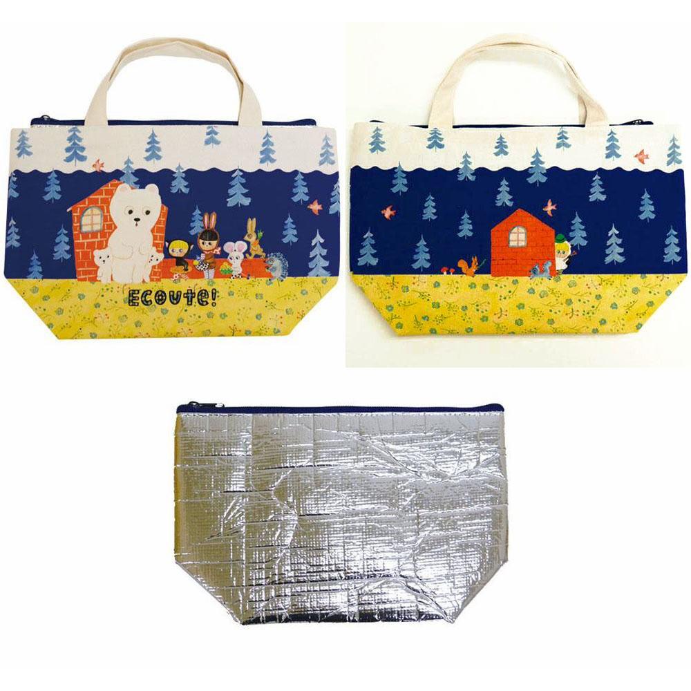 「 ECOUTE ! 帆布 保溫便當袋 帆布提袋 小提袋 手提袋 兩用 白熊 」★ Zammu日本雜貨-細節圖6