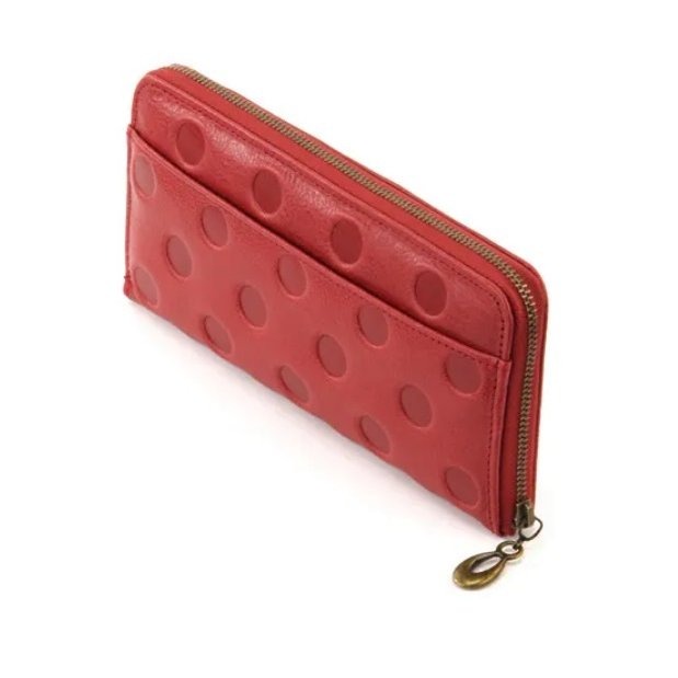 「 MIJ 日本製 真皮 拉鍊式 皮夾 長夾 女長夾 女用長夾 女用皮夾 點點押紋 」★ Zammu日本雜貨-細節圖2