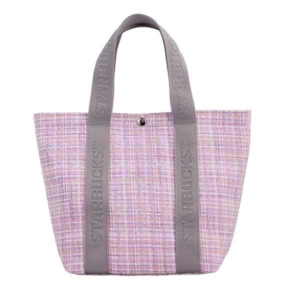 星巴克 Starbucks 粉紫毛呢提袋 小香風-細節圖2