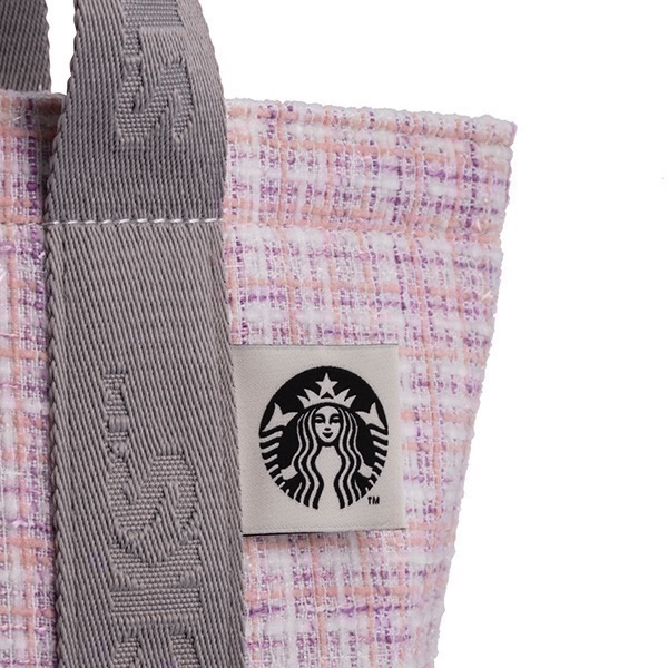 星巴克 Starbucks 粉紫毛呢提袋 小香風-細節圖3
