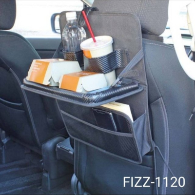 愛淨小舖-【Fizz-1120】日本NAPOLEX 後座餐盤置物袋 碳纖紋多功能車內後座椅背 便利餐盤架+收納置物袋組合