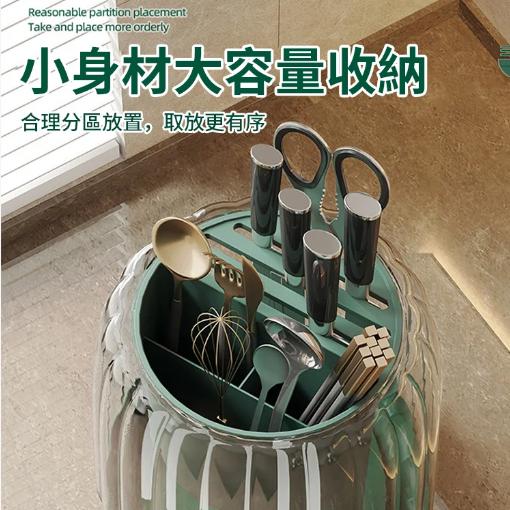 廚房旋轉刀架置物架 收納架 瀝水架 臺面多功能筷子筒刀架 一體收納盒家用菜刀架子-細節圖2
