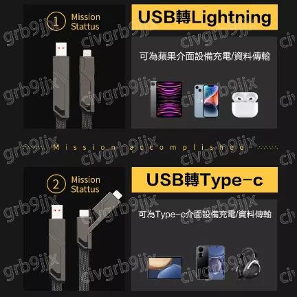星際戰繩四合一PD66W快充數據綫USB  蘋果 Type-c雙頭四接口鋅合金材質 機甲風車載充電缐 1.5m長-細節圖3