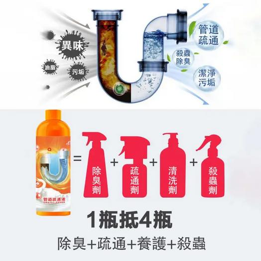 管道疏通除臭養護神器 管道疏通液 可溶解 去臭味 頭髮 生活紙巾 厨房殘渣 管道清道夫 大容量500ml-細節圖5