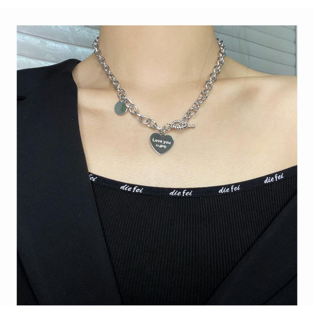 🎀(新品上市 現貨在台)T字釦愛心鋼鈦項鍊 飾品 可甜美可個性🎀-細節圖8