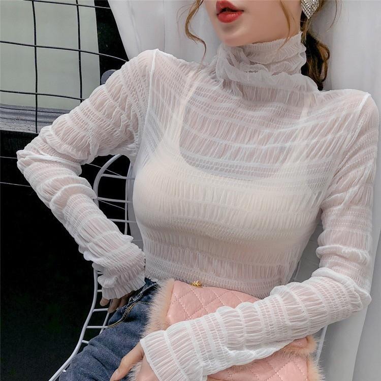 🎀(新品上市 限時特價)女孩必敗 百搭實穿 微透內搭長袖上衣🎀-細節圖7