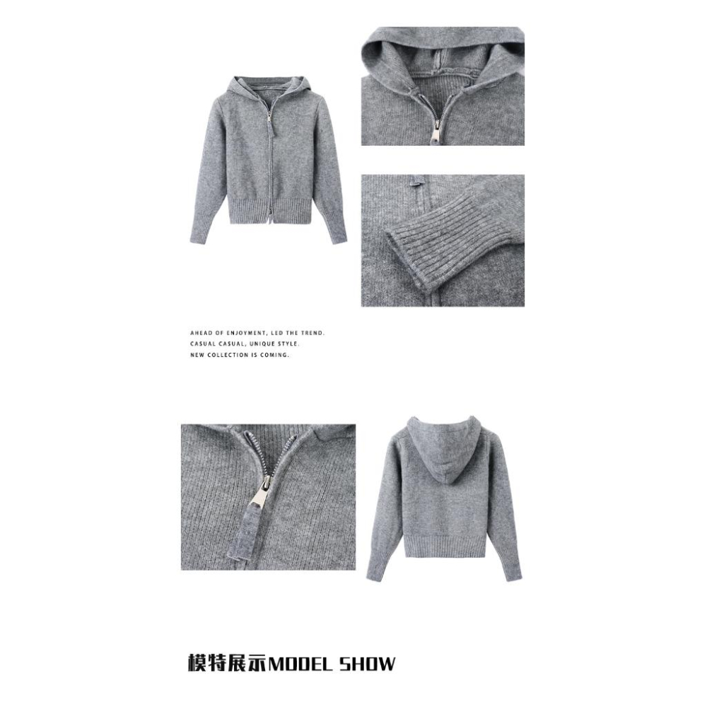 🎀韓版 女孩必收 連帽短版雙拉鍊針織衫 長袖上衣🎀-細節圖9