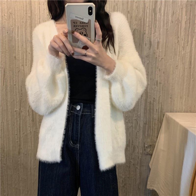 🎀(新品上市 限時特價)尖叫~必收溫柔女孩 寬鬆水貂绒毛衣針織外套🎀-細節圖2