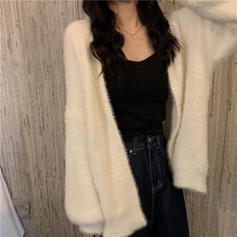 🎀(新品上市 限時特價)尖叫~必收溫柔女孩 寬鬆水貂绒毛衣針織外套🎀-細節圖3