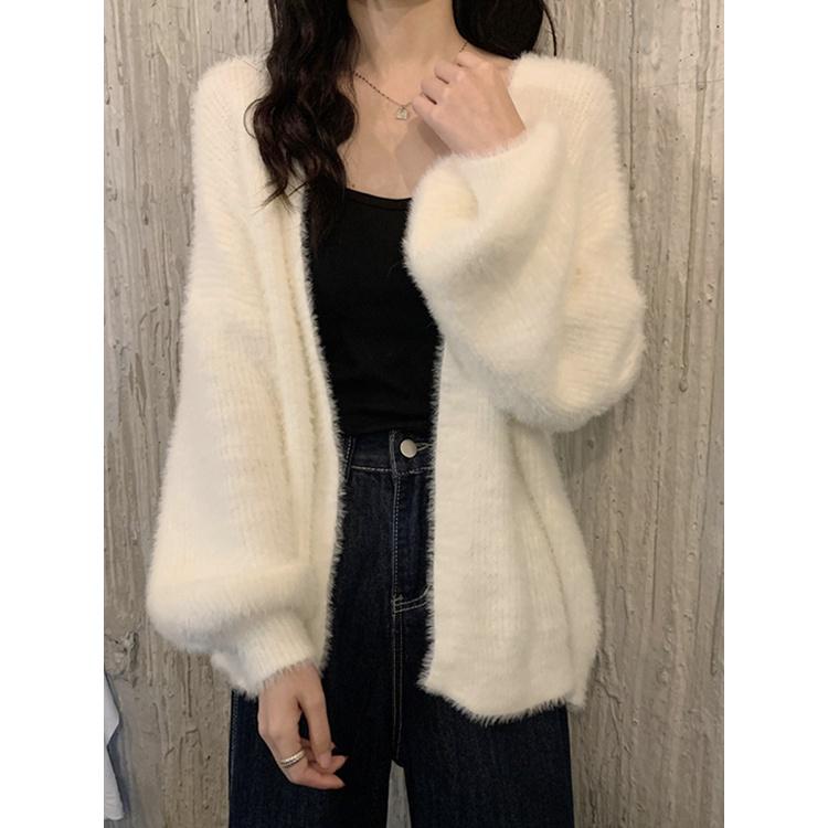 🎀(新品上市 限時特價)尖叫~必收溫柔女孩 寬鬆水貂绒毛衣針織外套🎀-細節圖4