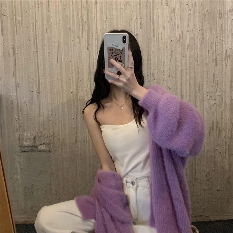 🎀(新品上市 限時特價)尖叫~必收溫柔女孩 寬鬆水貂绒毛衣針織外套🎀-細節圖5