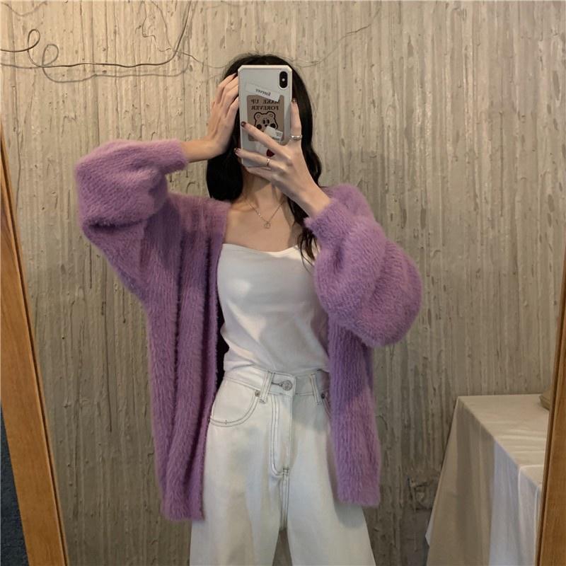 🎀(新品上市 限時特價)尖叫~必收溫柔女孩 寬鬆水貂绒毛衣針織外套🎀-細節圖6