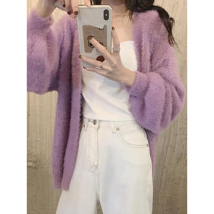 🎀(新品上市 限時特價)尖叫~必收溫柔女孩 寬鬆水貂绒毛衣針織外套🎀-細節圖9
