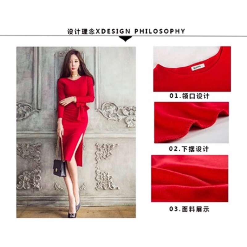 🎀名媛氣質 性感女神 金秘書開叉合身洋裝 長裙 長洋 連衣裙 長袖洋裝 圓領洋裝🎀-細節圖8