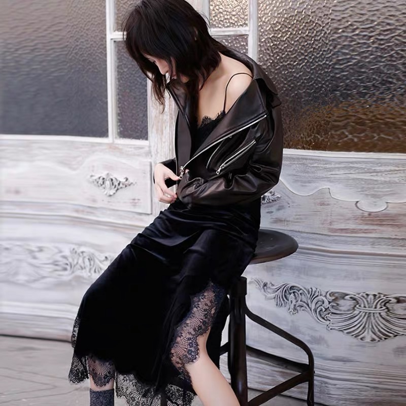 🎀小性感 單穿外搭側開叉 睫毛蕾絲洋裝長裙🎀-細節圖2