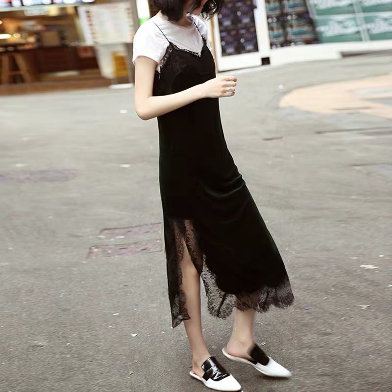 🎀小性感 單穿外搭側開叉 睫毛蕾絲洋裝長裙🎀-細節圖4