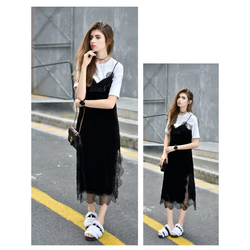 🎀小性感 單穿外搭側開叉 睫毛蕾絲洋裝長裙🎀-細節圖7
