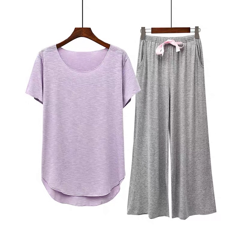 🎀莫代爾 薄款親膚超舒適 二件式家居服睡衣 長袖短袖上衣+蝴蝶結寬褲  🎀-細節圖4