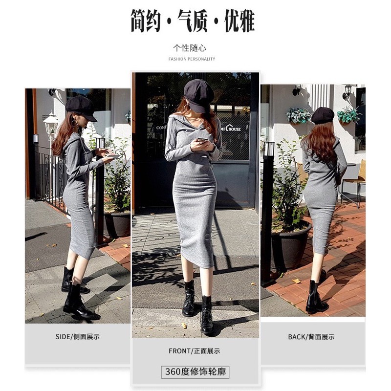 🎀(新品上市 限時特價)休閒女孩 連帽合身長袖長洋裝🎀-細節圖7