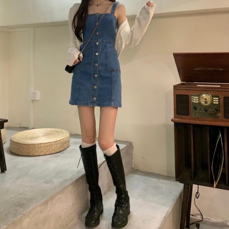 🎀(新品上市 限時特價)韓款韓版 微甜女孩小性感 背心牛仔吊帶裙 牛仔洋裝 連身洋裝 吊帶裙 S~XL🎀-細節圖6