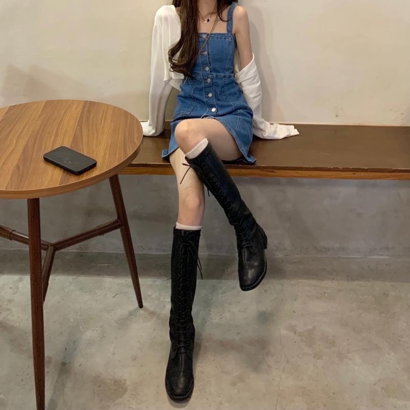 🎀(新品上市 限時特價)韓款韓版 微甜女孩小性感 背心牛仔吊帶裙 牛仔洋裝 連身洋裝 吊帶裙 S~XL🎀-細節圖7