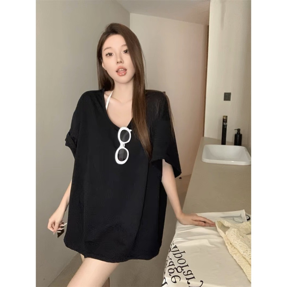 💕韓版素色 寬鬆 下半身失踨 寬領短袖T恤 大碼女生可穿 純慾多巴胺💕-細節圖7