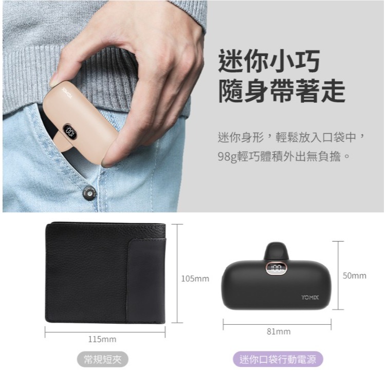 【YOMIX 優迷】 4800mAh 20W Type-C 快充直插口袋行動電源 ( iPhone15/安卓適用 )-細節圖9