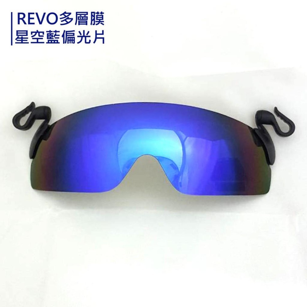 夾帽式 可掀 德國寶麗來偏光鏡片 輕量遮陽防風眼鏡 抗UV400 多層膜電鍍 鴨舌帽 棒球帽 符合CNS標準 藍色電鍍-細節圖2