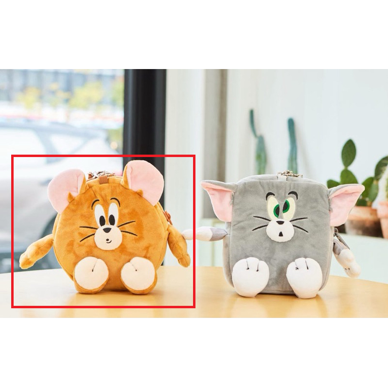7-11聯名 Tom&Jerry 湯姆貓與傑利鼠 絨毛造型手拿包包包附手掛繩 小背包捷運包零錢包-細節圖5