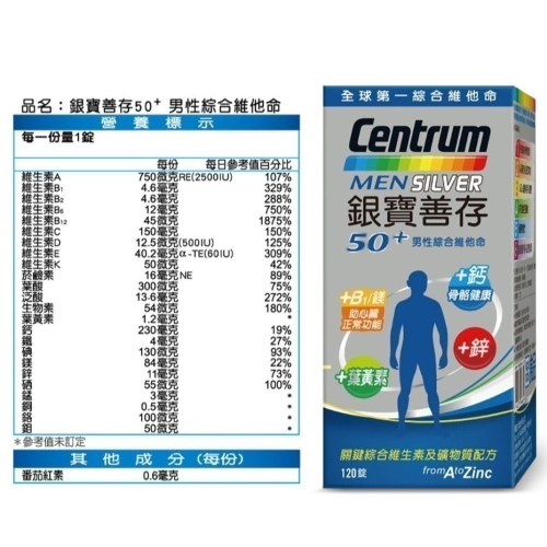 特價 大瓶 290錠 銀寶善存 50+ 男性 綜合維他命 銀寶善存 Centrum Silver 290粒