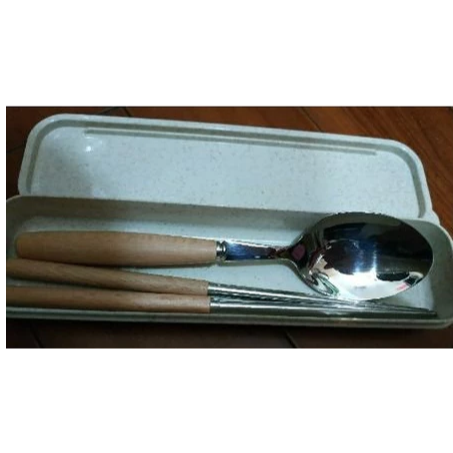 全新 304不鏽鋼餐具3件組 (筷子 湯匙 收納盒) 304不鏽鋼木柄餐具組 環保餐具組 不鏽鋼湯匙 不鏽鋼筷 旭品-細節圖2